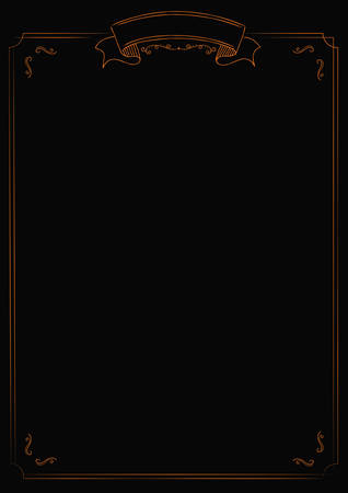 Black and orange Halloween background with ribbon headline and borderのイラスト素材