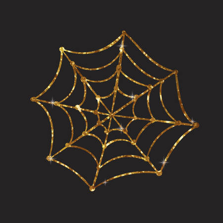 Golden glitter silhouette Halloween holiday design element spyder web flat iconのイラスト素材