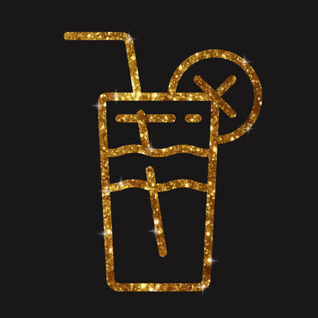The golden glitter glass of cold juice drink flat iconのイラスト素材