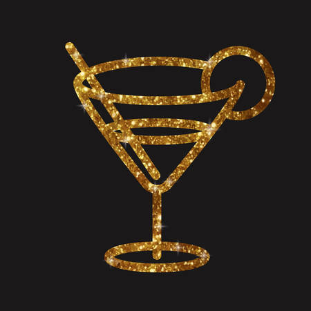 The golden glitter glass of martini cocktail drink flat iconのイラスト素材