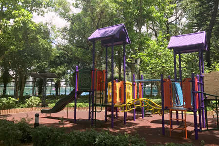 Outdoor slide playground equipment in the city public park