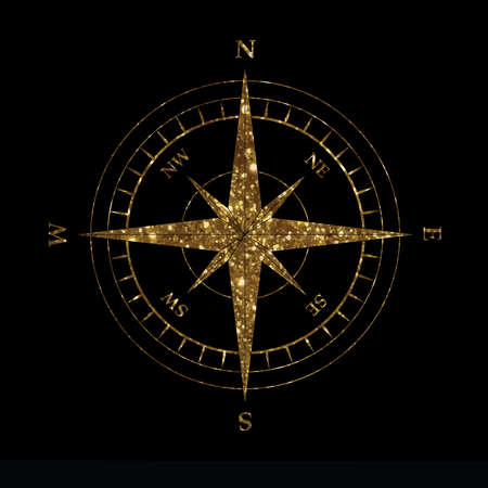 Isolated golden glitter nautical compass equipment symbolの写真素材