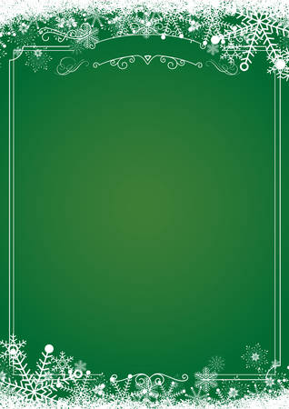Christmas gradient green with retro border and winter snowflake.のイラスト素材