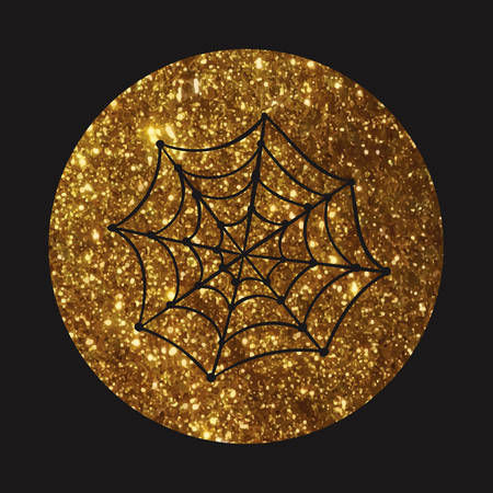 Circle golden glitter silhouette Halloween holiday design element spider web flat iconのイラスト素材