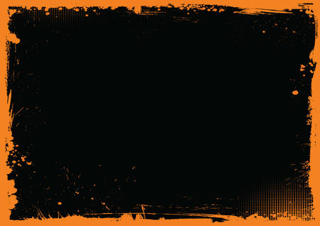 The horizontal orange and black Halloween background with grunge border.のイラスト素材