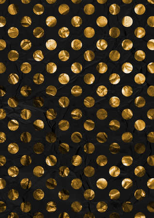 The vertical Crumped golden paper background with dotted patternの写真素材
