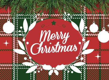 Red and green checkered pattern background, Merry Christmas wordのイラスト素材