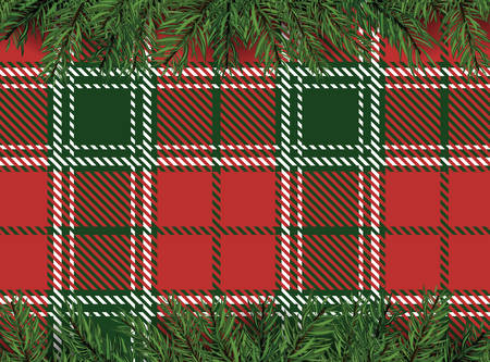 The Red and green checkered pattern background with Christmas tree decoration