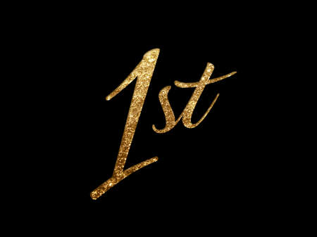 The Golden glitter isolated hand writing word first on black backgroundの写真素材