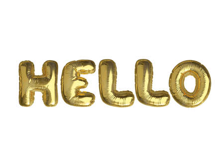 The isolated golden air balloon word HELLO on white background