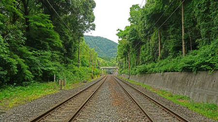 The outdoor train track in Japan from perspective angel
