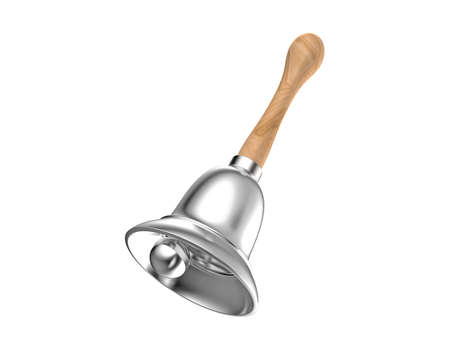Traditional silver Christmas handbell with brown wooden handle