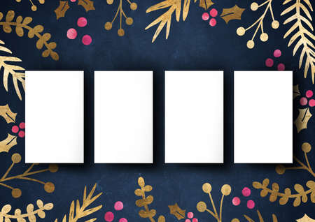 Business cards template on dark blue background with floral border