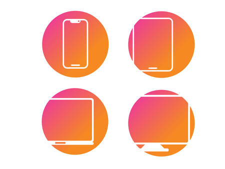 The gradient device mobile, tablet, laptop; desktop computer line icon collectionのイラスト素材