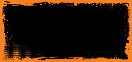 The horizontal vector orange and black Halloween banner background with grunge borderのイラスト素材