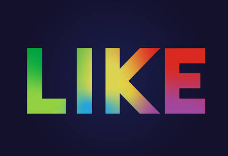 The elegant gradient rainbow colours standard bold alphabet letter word LIKE