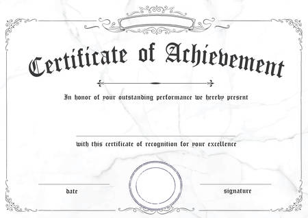 The classic white horizontal marble certificate of achievement paper template with retro border in...