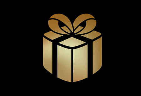 The gradient gold online gift box flat icon symbol vector formatのイラスト素材