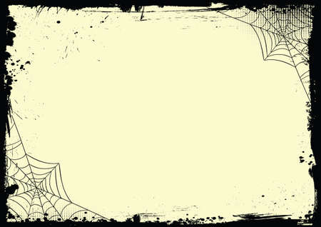 The Vector vertical Halloween banner blank black template background with grunge orange border and spider netのイラスト素材