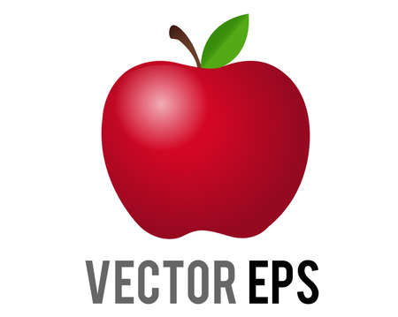 The isolated vector classic red delicious apple icon, shown with stem, single, green leafのイラスト素材