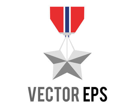 The isolated vector classic silver military medal star icon with red, blue ribbonのイラスト素材