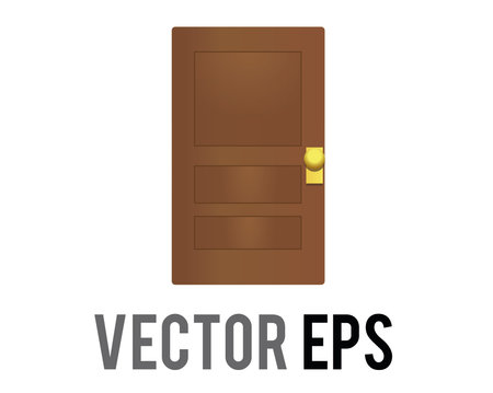 The isolated vector brown wooden door icon as the entrance of room, house or new opportunity with a gold handleのイラスト素材