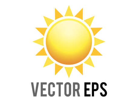 The vector gradient shinny orange sun icon with eight triangularrays, represent sunny, warm, hot weather, light, heat, energy, life, outer space, astronomy, positive and happy feelingsのイラスト素材