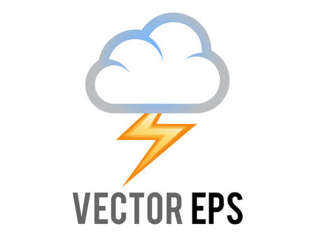 The isolated vector white thunderstorms cloud icon with yellow lightning bolt flashing from thundercloudのイラスト素材