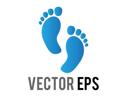 The isolated vector gradient blue two human footsteps, showing both feet, including all five toesのイラスト素材