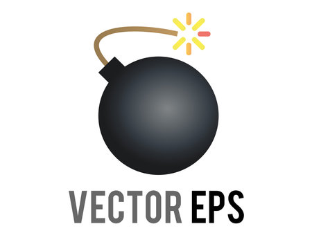 The isolated vector cartoon styled black bomb icon, depicted as a black ball with burning fuse.  Commonly used for various figurative bombs or explosions, slang bomb,  home run in baseball or softball, excellent or attractive. Sometimes applied in contexts of war, weapons or violence.のイラスト素材