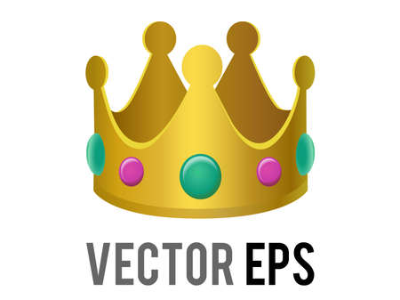 The isolated vector gradient gold crown icon with gemstone jewels on the sides. Representative of King, Queen or other form of royaltyのイラスト素材