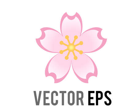 Vector single light pink sakura flower of cherry blossom icon with five petals and red-tipped stamens in yellow center, used for Valentineâs Day, Motherâs Day, other occasions to express love, beautyのイラスト素材
