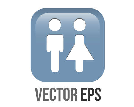 The isolated vector gradient blue restroom round corner square icon button with iconography of man and woman, to indicate location of public bathrooms, toilets, restroomsのイラスト素材