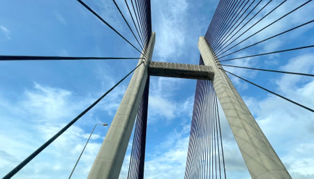 The Hong Kong highway bridge building with clean blue sky at daytime