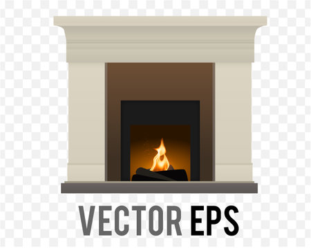 The traditional indoor home beige and brown fireplace with fire and woodsのイラスト素材