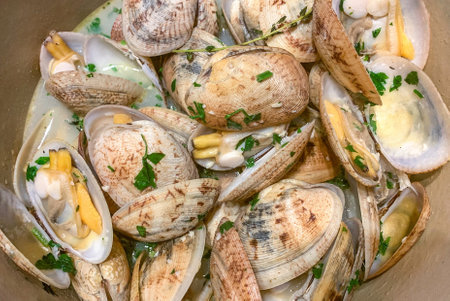 The closeup of delicious Hong Kong restaurant seafood food clam meetの写真素材