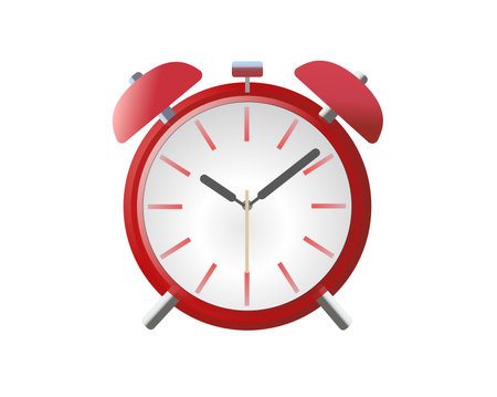 The vector isolate red bedside alarm time clock icon with its two bellsの写真素材