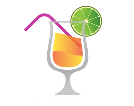 The restaurant glass of soft drink, cocktail, mocktail icon with lemonの写真素材