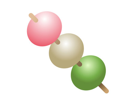 The isolated pink, white and green Japanese Sanshoku dango traditional sweet dumpling snack food iconの写真素材