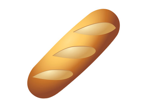 The isolated brown long, thin loaf of baguette France bread icon with scoring on golden brown crustの写真素材