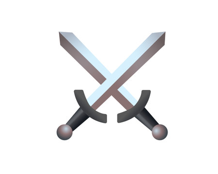 The isolated two warrior silver swords icon with steel blades, as crossed for combat between two knightsの写真素材