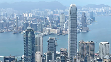 The Hong Kong residential and commerical crowded buildings, cityscape river