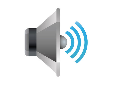 The isolated vector silver and black circle sound music muted speaker high volume cone displayed icon without any sound waves  in side viewの写真素材