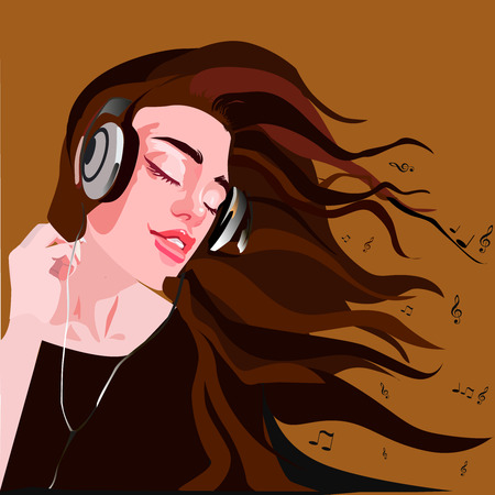 Pretty girl in headphones enjoying musicのイラスト素材