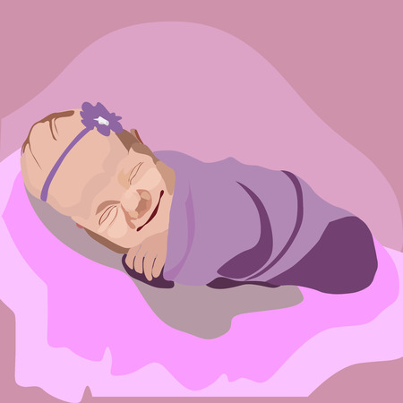 Infant baby girl wrapped in a blanketのイラスト素材