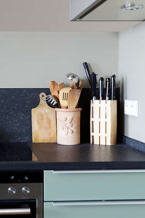 Modern and nice design kitchen interior in contemporary city building