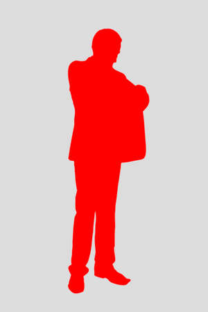 Man - red silhouette on gray backgroundの写真素材