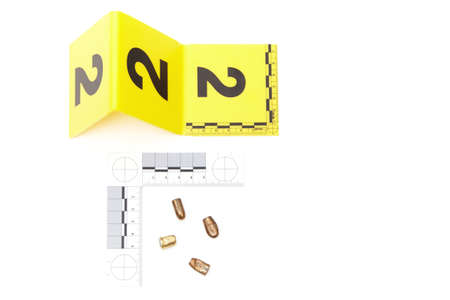 Police evidence of handgun ammunition - bullets removed from victim and place of crimeの写真素材