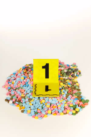 Seized pills of extasy contraband found by legal authorities during police search warrantの写真素材