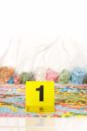 Seized pills of extasy contraband found by legal authoritiesの写真素材